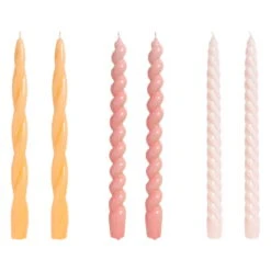 Hay Long Twist Kerzen, 6 Stück, Dunkler Pfirsich, Dunkelrosa, Hellro